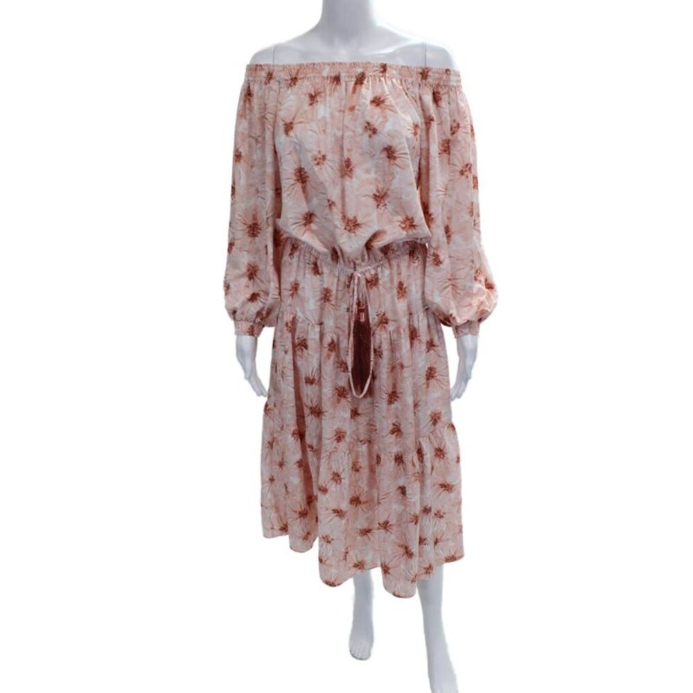 Alexis Womens Pink Floral Off Shoulder Fit & Flare Maxi Dress Size L